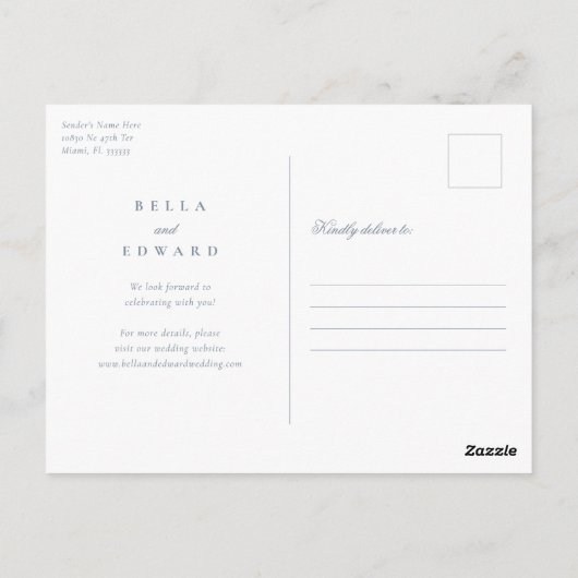 Elegant Dusty Blue Save the Date Postkarte (Rückseite)