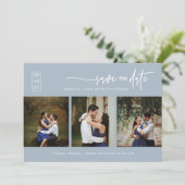 Elegant Dusty Blue Save the Date QR Code Foto Einladung (Stehend Vorderseite)