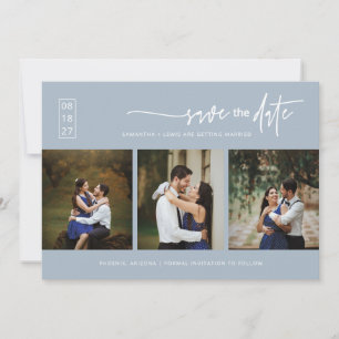 Elegant Dusty Blue Save the Date QR Code Foto Einladung