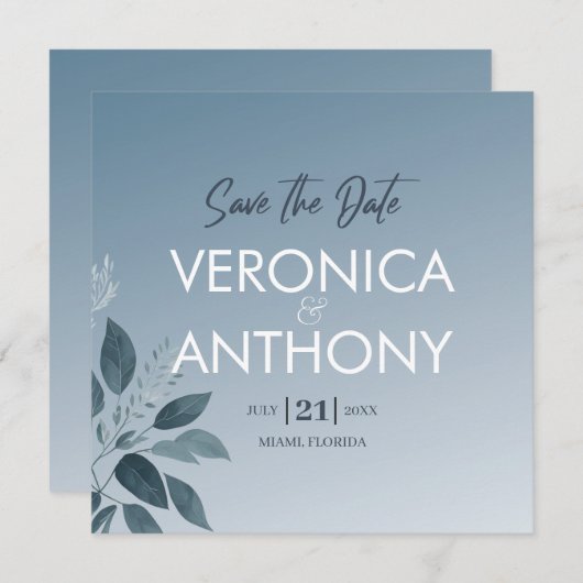 Elegant Dusty Blue Save the Date QR Code Wedding Einladung (Vorne/Hinten)