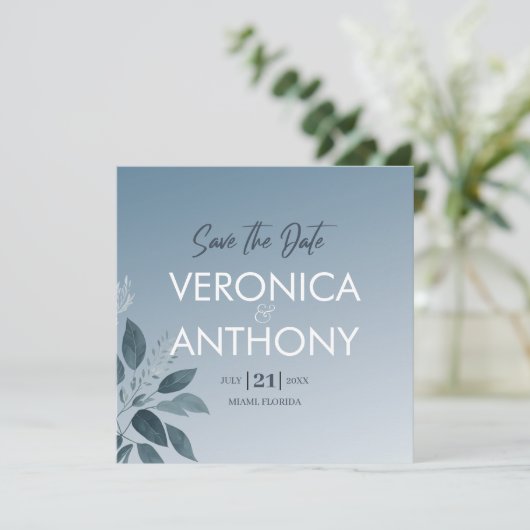 Elegant Dusty Blue Save the Date QR Code Wedding Einladung (Stehend Vorderseite)