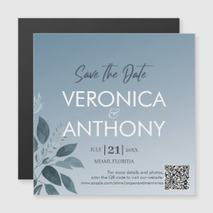 Elegant Dusty Blue Save the Date QR Code Wedding Magneteinladung