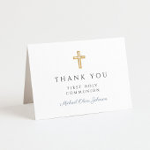 Elegant Dusty Blue Script Boy First Communion  Dankeskarte