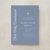 Elegant Dusty Blue Script Boy First Communion Einladung