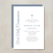 Elegant Dusty Blue Script Boy First Communion Einladung