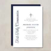 Elegant Dusty Blue Script Boy First Communion Einladung