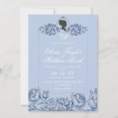Elegant Dusty Blue Script Bridgerton Wedding Einladung (Vorderseite)