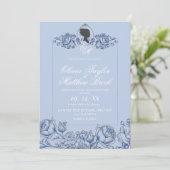 Elegant Dusty Blue Script Bridgerton Wedding Einladung (Stehend Vorderseite)