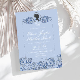 Elegant Dusty Blue Script Bridgerton Wedding Einladung