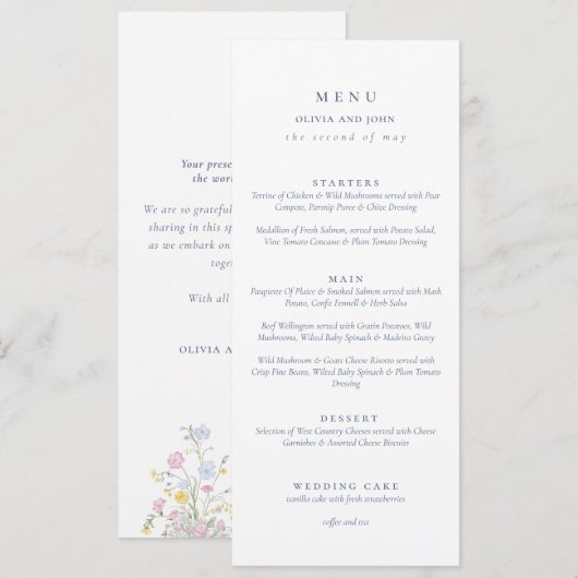 Elegant dusty Blue Script Double Side Wedding  Menükarte (Vorne/Hinten)