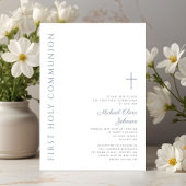 Elegant Dusty Blue Script Erste Heilige Kommunion Einladung