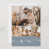 Elegant dusty Blue Script Foto Initialen Hochzeit Einladung (Rückseite)