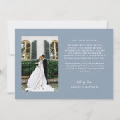 Elegant Dusty Blue Script Heart Foto Wedding Dankeskarte (Rückseite)