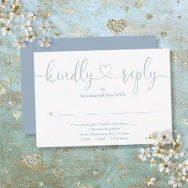 Elegant Dusty Blue Script Herzlich Willkommen Antw RSVP Karte