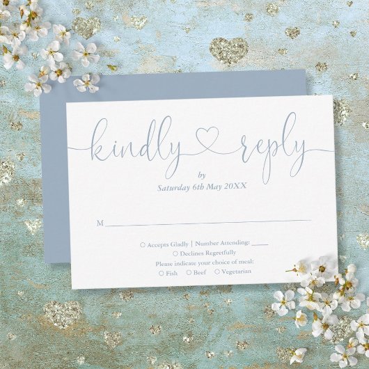 Elegant Dusty Blue Script Herzlich Willkommen Antw RSVP Karte