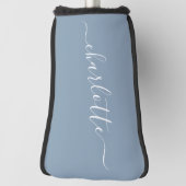 Elegant Dusty Blue Script Modern Name Personalisie Golf Headcover (Rotieren 90)