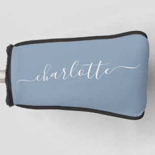 Elegant Dusty Blue Script Modern Name Personalisie Golf Headcover