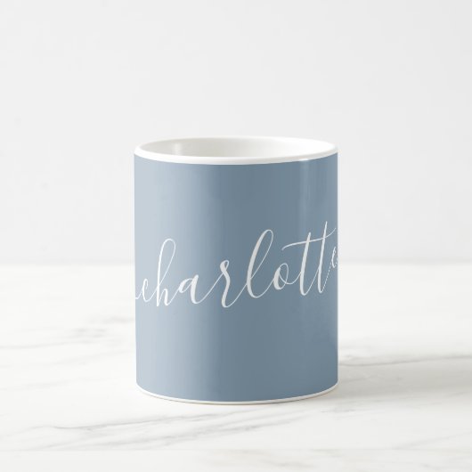 Elegant Dusty Blue Script Modern Name Personalisie Kaffeetasse (Mittel)