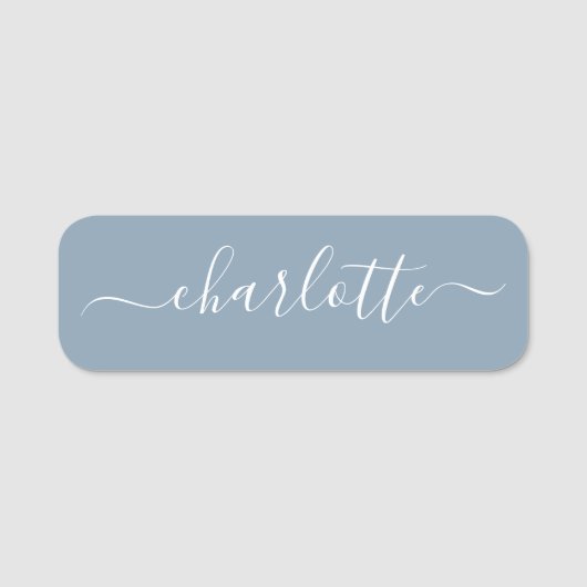 Elegant Dusty Blue Script Modern Name Personalisie Namensschild (Vorderseite)