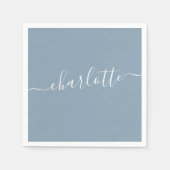Elegant Dusty Blue Script Modern Name Personalisie Serviette (Vorderseite)