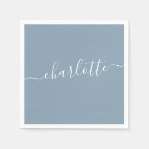 Elegant Dusty Blue Script Modern Name Personalisie Serviette