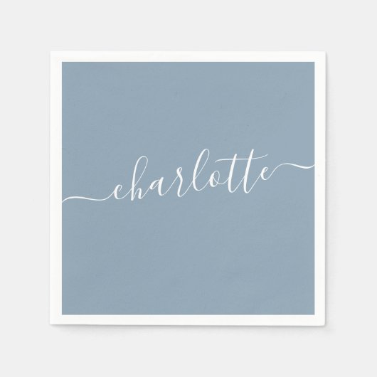 Elegant Dusty Blue Script Modern Name Personalisie Serviette (Vorderseite)