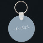 Elegant Dusty Blue Script Modern Name Personalized Schlüsselanhänger<br><div class="desc">Elegant Dusty Blue Script Name Personalized Keychain</div>