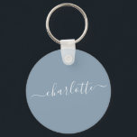Elegant Dusty Blue Script Modern Name Personalized Schlüsselanhänger<br><div class="desc">Elegant Dusty Blue Script Name Personalized Keychain</div>