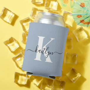 Elegant Dusty Blue Script Monogram Dosenkühler