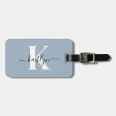 Elegant Dusty Blue Script Monogram Gepäckanhänger (Vorderseite horizontal)
