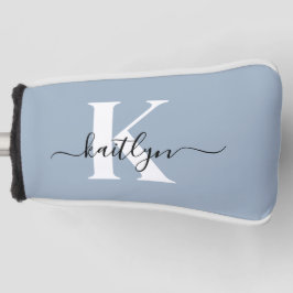 Elegant Dusty Blue Script Monogram Golf Headcover