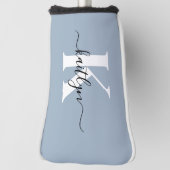 Elegant Dusty Blue Script Monogram Golf Headcover (Rotieren 90)
