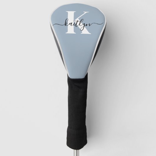 Elegant Dusty Blue Script Monogram Golf Headcover (Vorderseite)