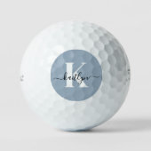 Elegant Dusty Blue Script Monogram Golfball (Vorderseite)