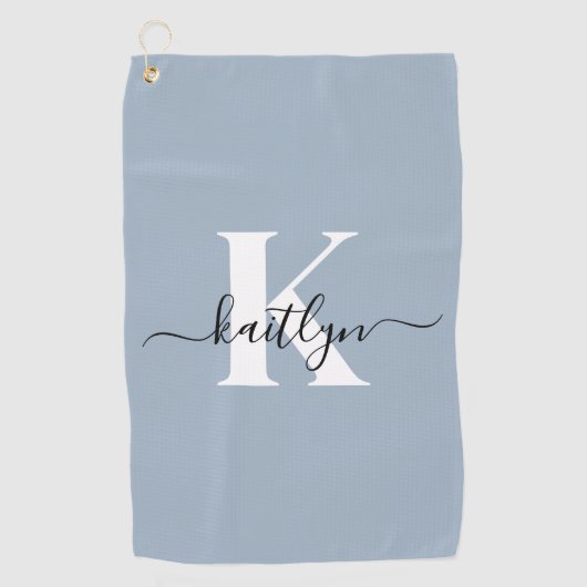 Elegant Dusty Blue Script Monogram Golfhandtuch (Vorderseite)