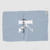 Elegant Dusty Blue Script Monogram Golfhandtuch (Horizontal)