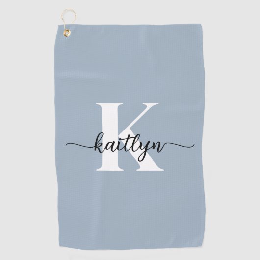 Elegant Dusty Blue Script Monogram Golfhandtuch (Vorderseite)