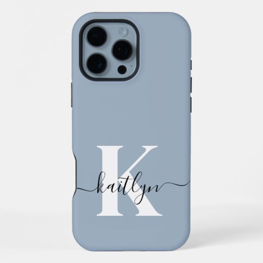 Elegant Dusty Blue Script Monogram iPhone Hülle (Rückseite)