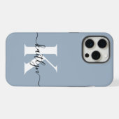 Elegant Dusty Blue Script Monogram iPhone Hülle (Rückseite (Horizontal))