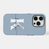 Elegant Dusty Blue Script Monogram iPhone Hülle (Rückseite (Horizontal))