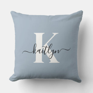Elegant Dusty Blue Script Monogram Kissen