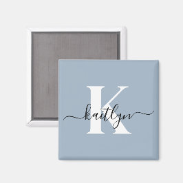 Elegant Dusty Blue Script Monogram Magnet