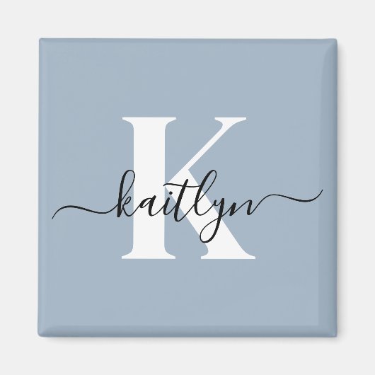 Elegant Dusty Blue Script Monogram Magnet (Vorne)