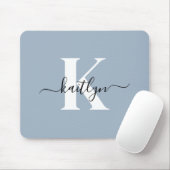 Elegant Dusty Blue Script Monogram Mousepad (Mit Mouse)