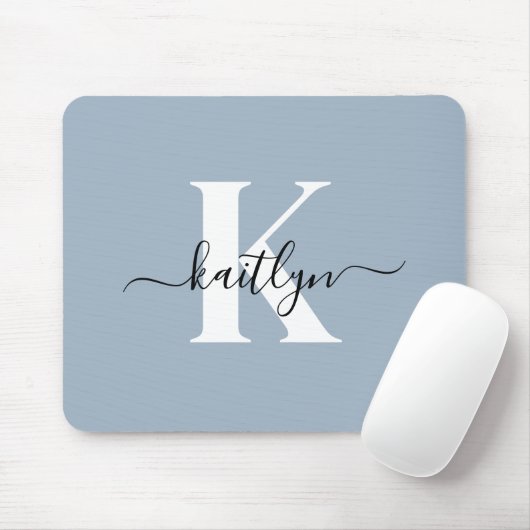 Elegant Dusty Blue Script Monogram Mousepad (Mit Mouse)