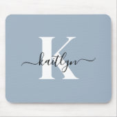 Elegant Dusty Blue Script Monogram Mousepad (Vorne)