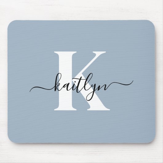 Elegant Dusty Blue Script Monogram Mousepad (Vorne)