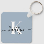 Elegant Dusty Blue Script Monogram Schlüsselanhänger (Rückseite)