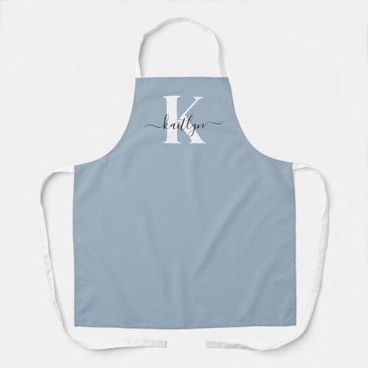 Elegant Dusty Blue Script Monogram Schürze (Vorderseite)