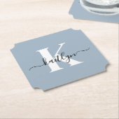 Elegant Dusty Blue Script Monogram Untersetzer (angewinkelt)